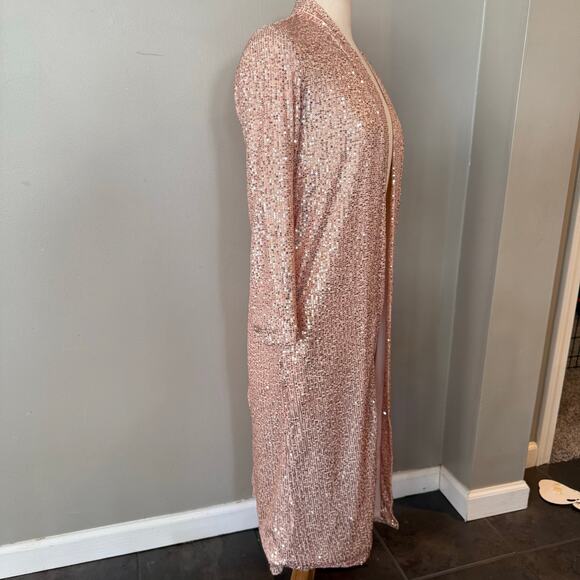 Mare Mare Anthropologie NWT Sequin Longline Duster Cardigan Sequin Rose Gold XS - Picture 4 of 15